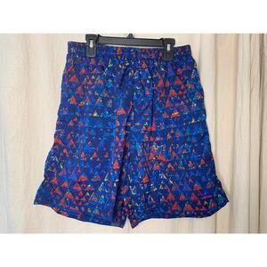 Vintage 1990s Nike ACG Red Blue Triangles Streetwear Baggies Printed Shorts M